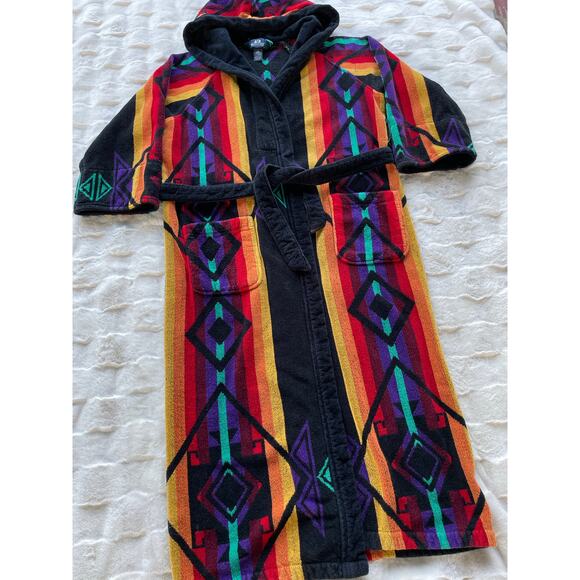 🔥Vintage STAFFORD 100% Cotton Aztec Tribal Southeastern Bathrobe Mens One Size - Picture 2 of 16
